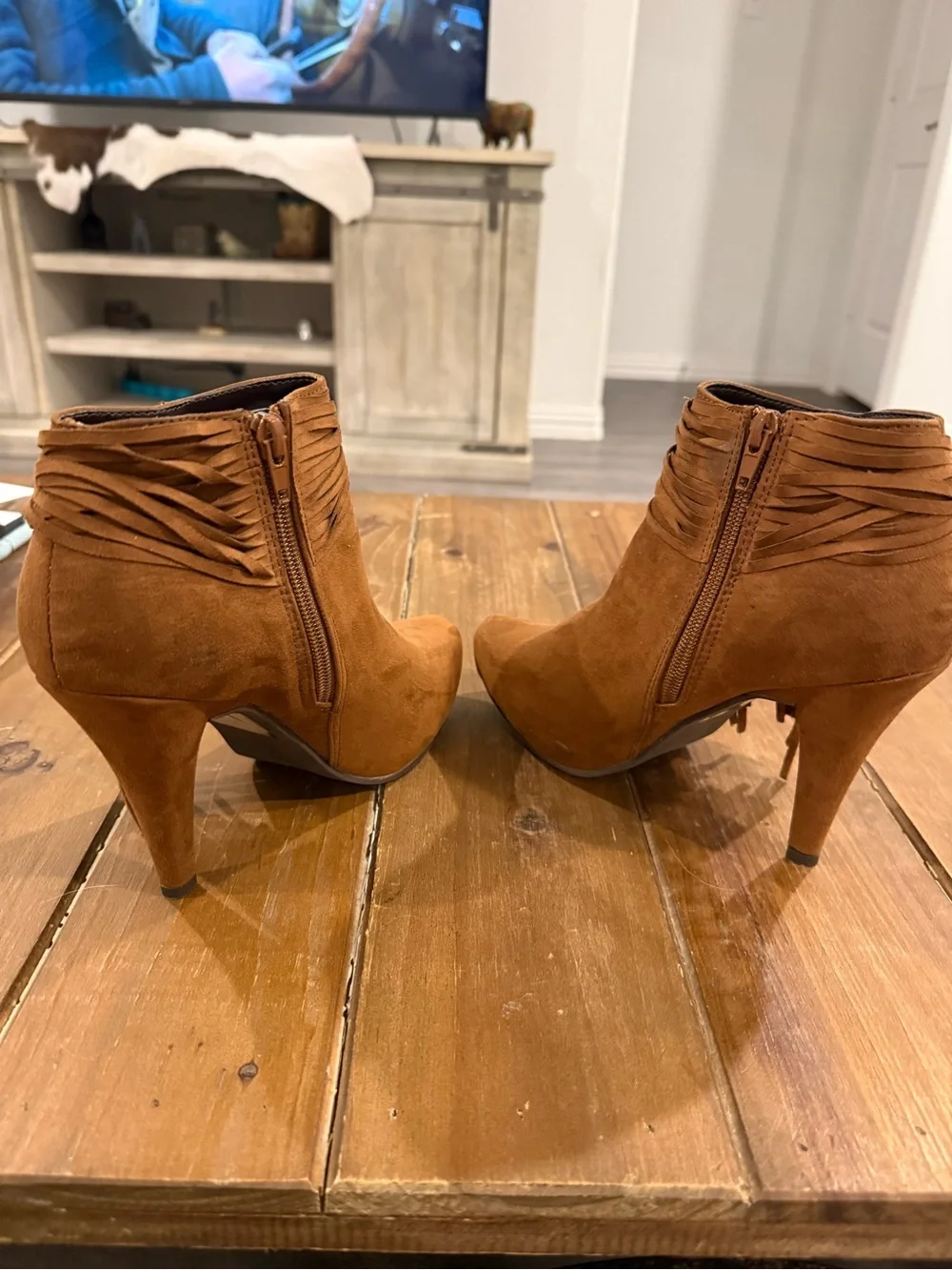 Call It Spring Brown Suede Fringe Ankle Boots